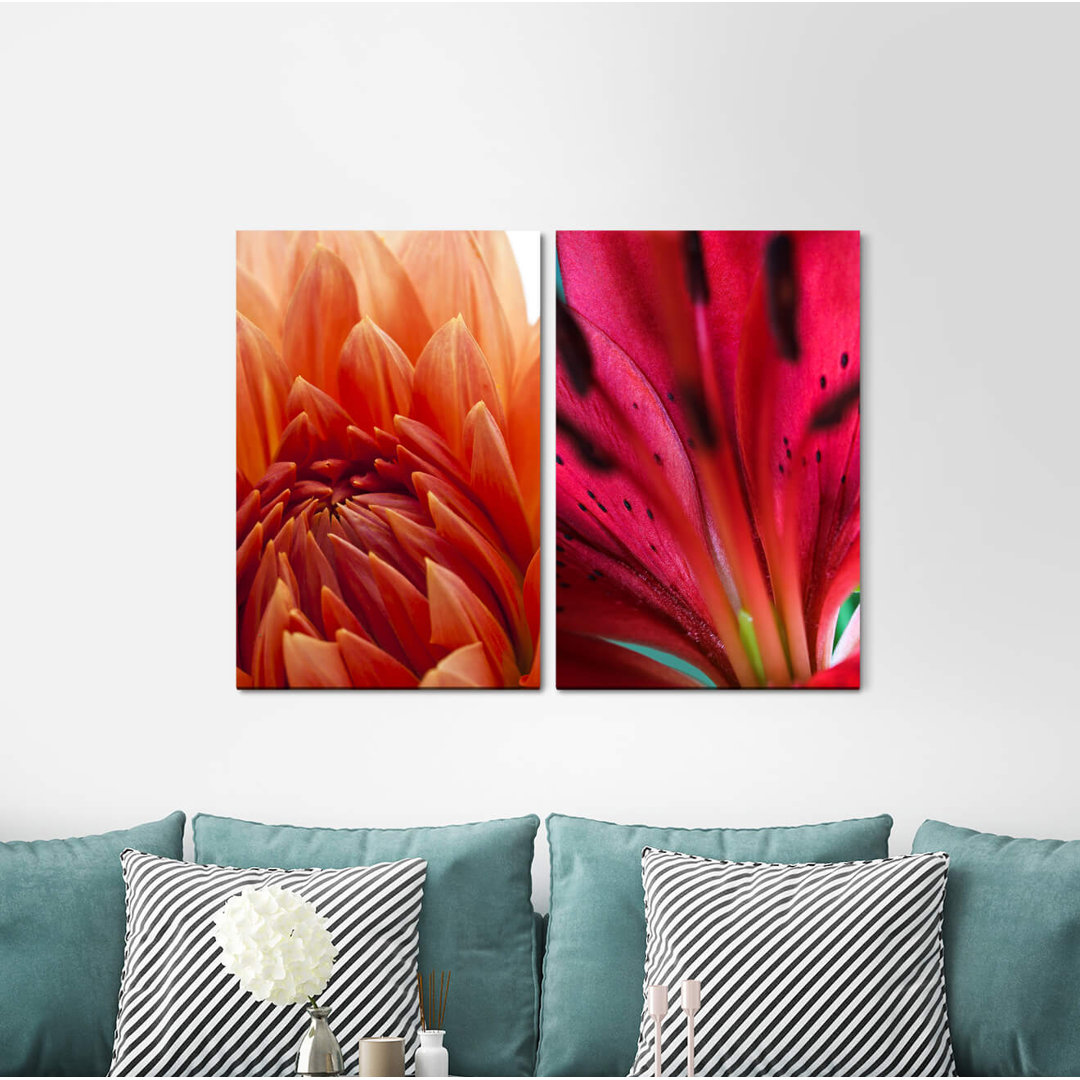 2-tlg. Leinwandbilder-Set - Fotografie „Dahlia Orchid Flower Red Sensual Romantic”