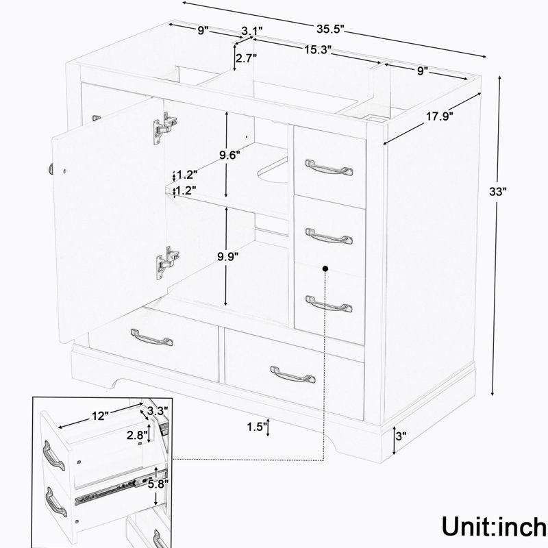 35.50'' Single Bathroom Vanity Base Only, Gray