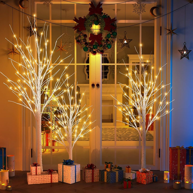 Arbre artificiel illuminé avec guirlandes lumineuses blanches, lampe décorative pour Noël, fêtes, fêtes, décoration intérieure et extérieure