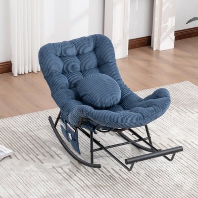 Corduroy Rocking Chair With Extendable Footrest And Pillow, Modern Rocker For Living Room, Bedroom, Balcony by Harriet Bee