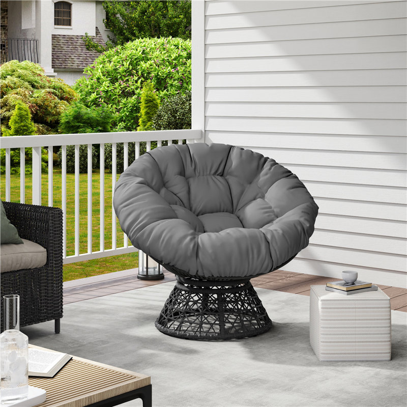 360° Rotatable​ Rattan Accent Chair Rounded Lounge Chair with 100cm Width Extra Cushion , Grey