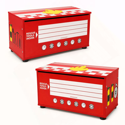 Kids Fire Truck Storage Chest with Manual Flip-Top Lid, Gas Strut Support, Soft-Close Toy Box