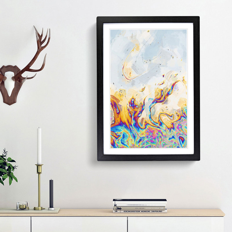 The Neon River in Abstract - Picture Frame Graphic Art Print, 48cm H x 36cm W x 2cm D, Black Framed
