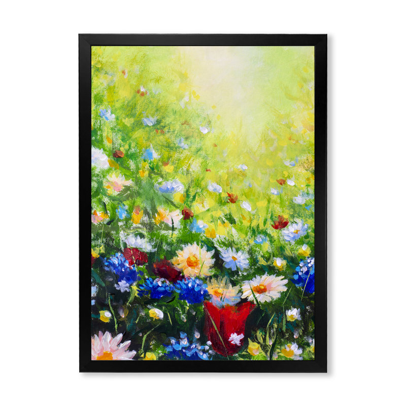 Blooming Flowers Nature Field - Peinture, Toile avec cadre photo noir, H 12 po x l 8 po x P 1 po