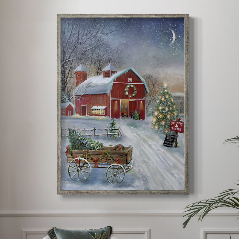 «Christmas Tree Barn», reproduction encadrée - bois massif, H 21 po x l 17 po