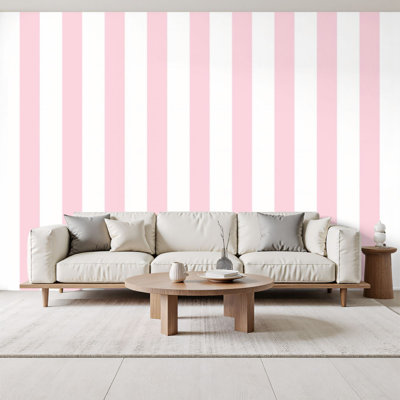 Papier peint adhésif à rayures verticales rose pâle et collant H 100 po x l 144 po, papier peint amovible en PVC, adhésif mural pour chambre à coucher, bureau à domicile