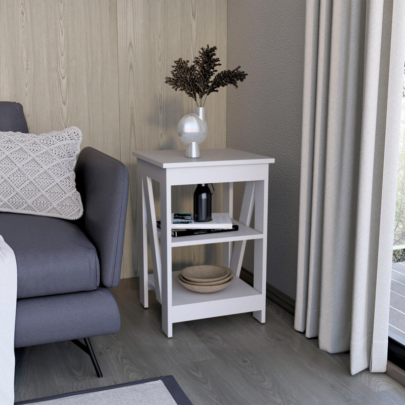 Keylan Morden Nightsand and Side Table with Open Shelves, Decor Option for Bedroom or Living Room, Whtie
