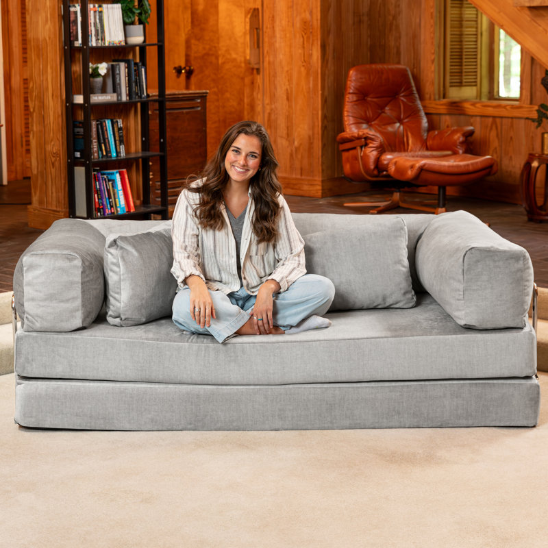  Unsofa Modular Convertible Compression Sofa With Foldable Memory Foam King Sleeper Bed – Space Saving Configurable Couch With Stain Resistant Performance Microvelvet, Mouse Grey