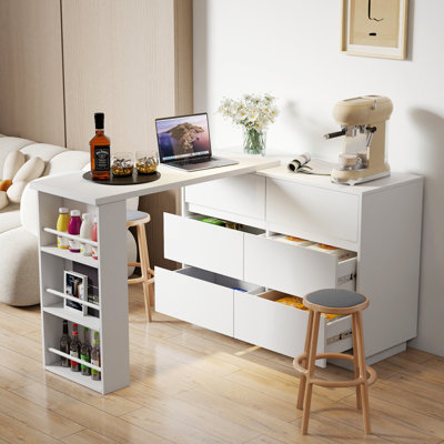 Space-Saving Computer Desk With Drawers, Modern Corner Desk With Reversible Storage Cabinet, Long Study Writing Desk Workstation For Home Office, White