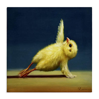 Joli poussin jaune qui s'étend du yoga, peinture détaillée par Lucia Heffernan - Peinture