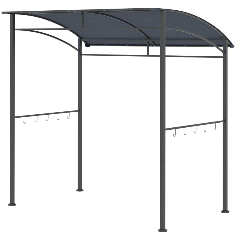 2.2 X 1.5m Grey Bbq Grill Gazebo, Curved Water-resistant Canopy Outdoor Cooking Shelter With Metal Frame And 10 Tool Hooks