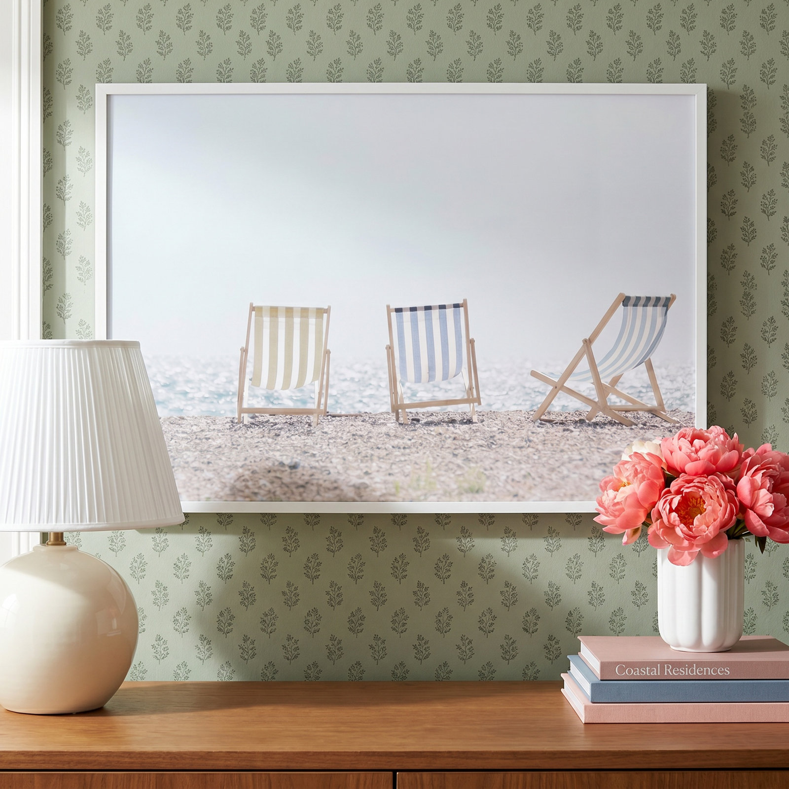Adriatica "Beach Chairs" Print by Leah Straatsma, 13" H x 15" W x 1.25" D, Satin White
