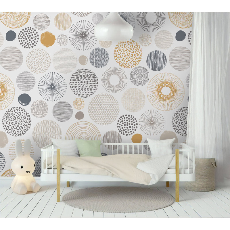 Papier peint amovible géométrique à cercles abstraits, L 9 po x l 15 po