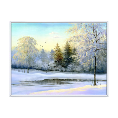 «Beautiful Winter River Landscape Pendant Sunset», peinture sur toile