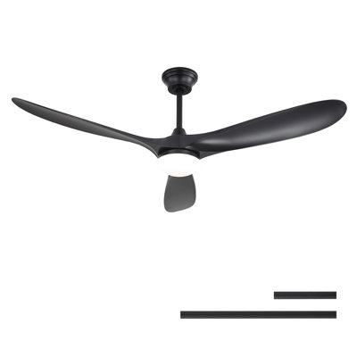 Ventilateur de plafond intelligent de 60 pouces avec 2 lumières, 2 pales en ABS, moteur à courant continu réversible pour ferme de chambre à coucher