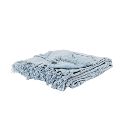 Jeté tissé en coton bleu clair 50 "X 60" avec pampilles et franges