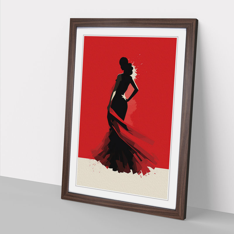 Flamenco Dancer Minimalism - Single Picture Frame Print on Wood, 64cm H x 46cm W x 2cm D, Walnut
