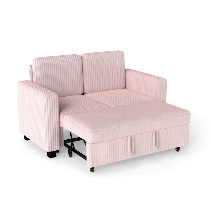 Canapé-lit modulaire en velours côtelé de 58,1 pouces à 2 places et canapé-lit multifonctionnel 2 en 1 pour petit salon, Pink