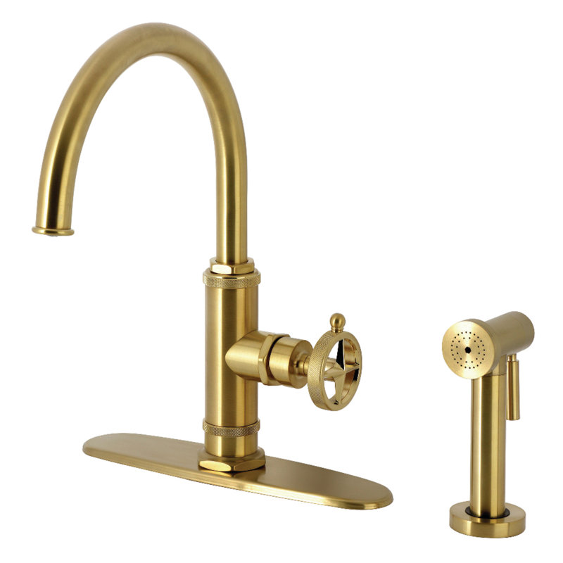 Kingston Brass Levante Single-Handle Deck Mount Kitchen Faucet, Brushed Brass