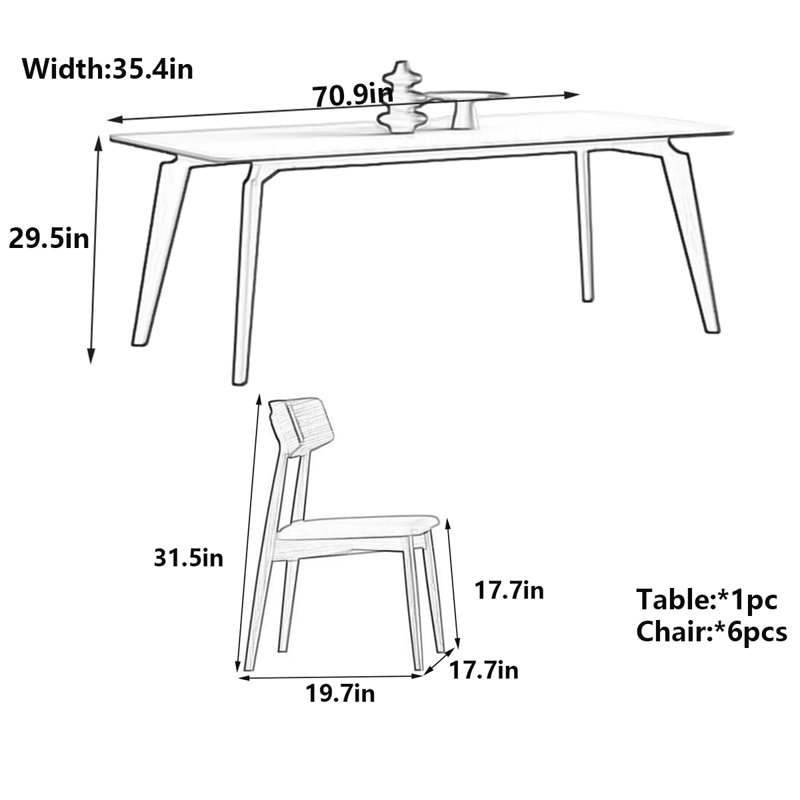 Table de salle à manger moderne en marbre de style italien moderne, H 29,5 po x L 70,9 po x l 35,4 po