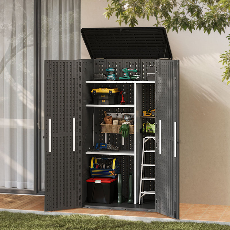 Remise de rangement horizontale en polyéthylène haute densité, Noir, noir, noir, noir, H 81,10 po x l 47,60 po x P 26,80 po
