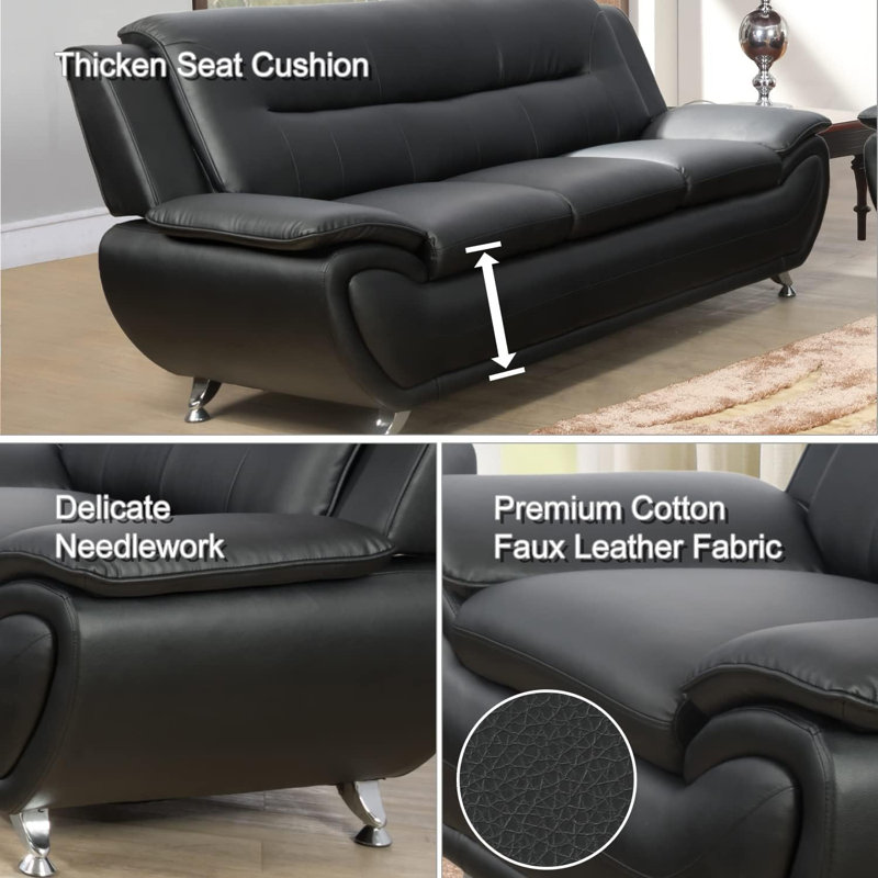 Canapé sans accoudoirs en faux cuir 79 po Chezky, Noir, noir, noir, noir