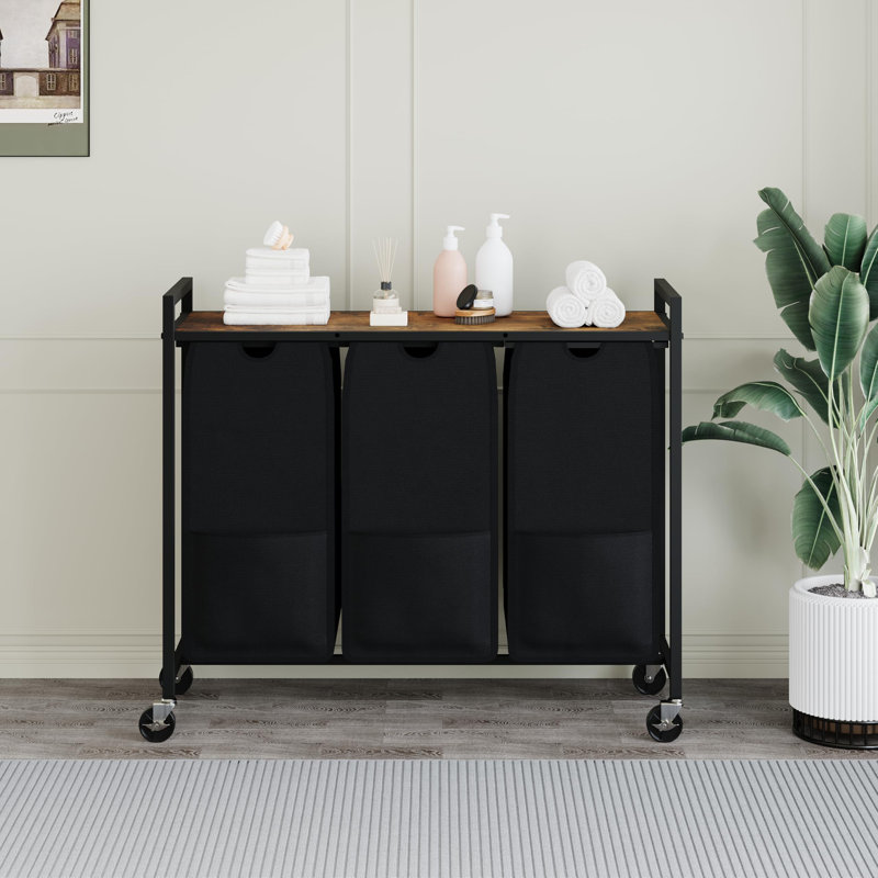 Panier à linge sur roulettes avec tablette - Trieur de linge à 3 sections de qualité supérieure avec sacs et roulettes amovibles
