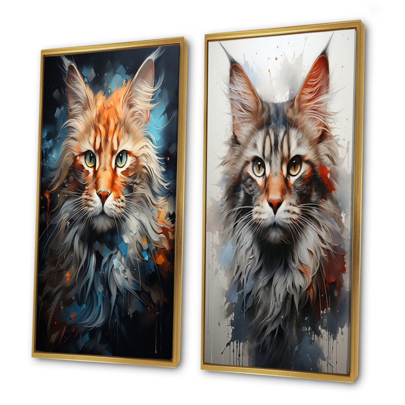 Ensemble de 2 décorations murales Maine Coon Majesty Cat - Cat, Cadre flottant doré, H 28 po x l 25 po