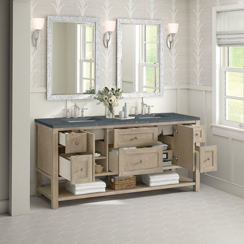 Breckenridge 72'' W Double Vanity, Whitewashed Oak, 8" Widespread, Parisien Bleu
