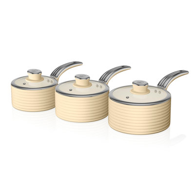3-tlg. antihaftbeschichtetes Kochgeschirr-Set Retro aus Aluminium