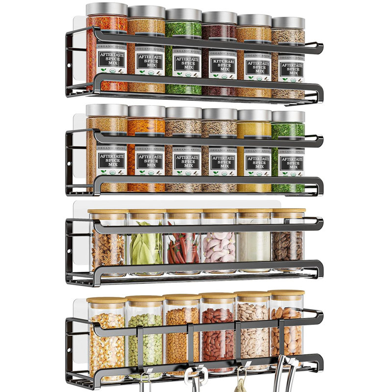 Wall Mount Spice Rack Organizer 4 Pack, Black