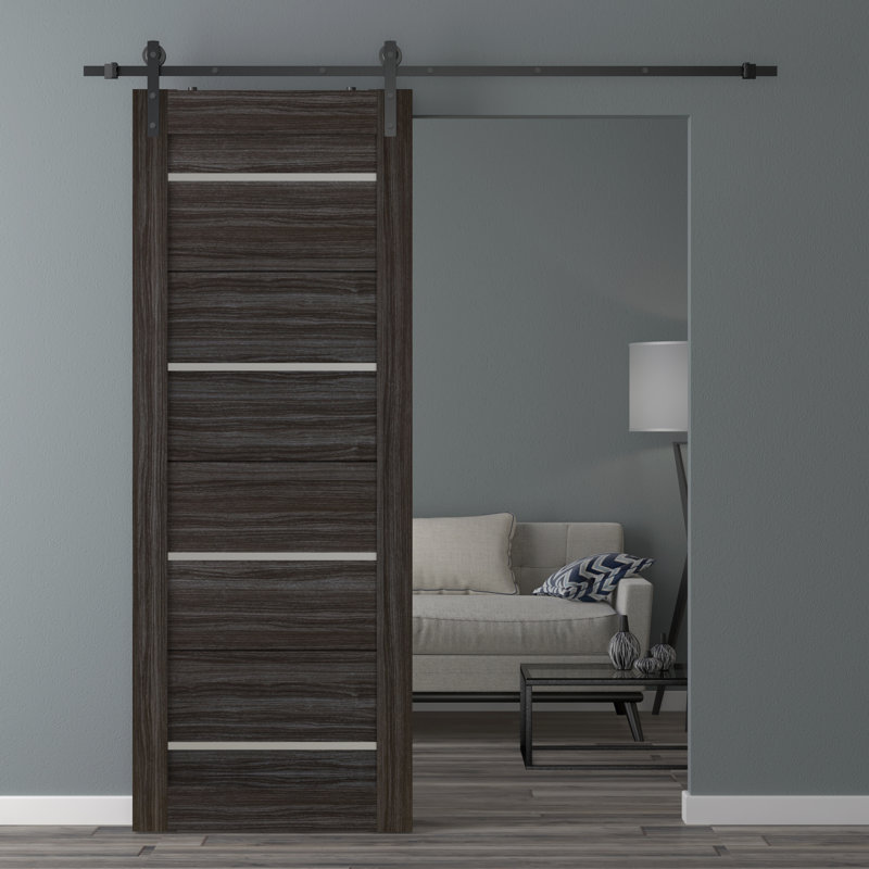 Nika 79.38'' Solid + Manufactured Wood Paneled without Installation Hardware Kit Barn Door, 35.875" x 83.23"