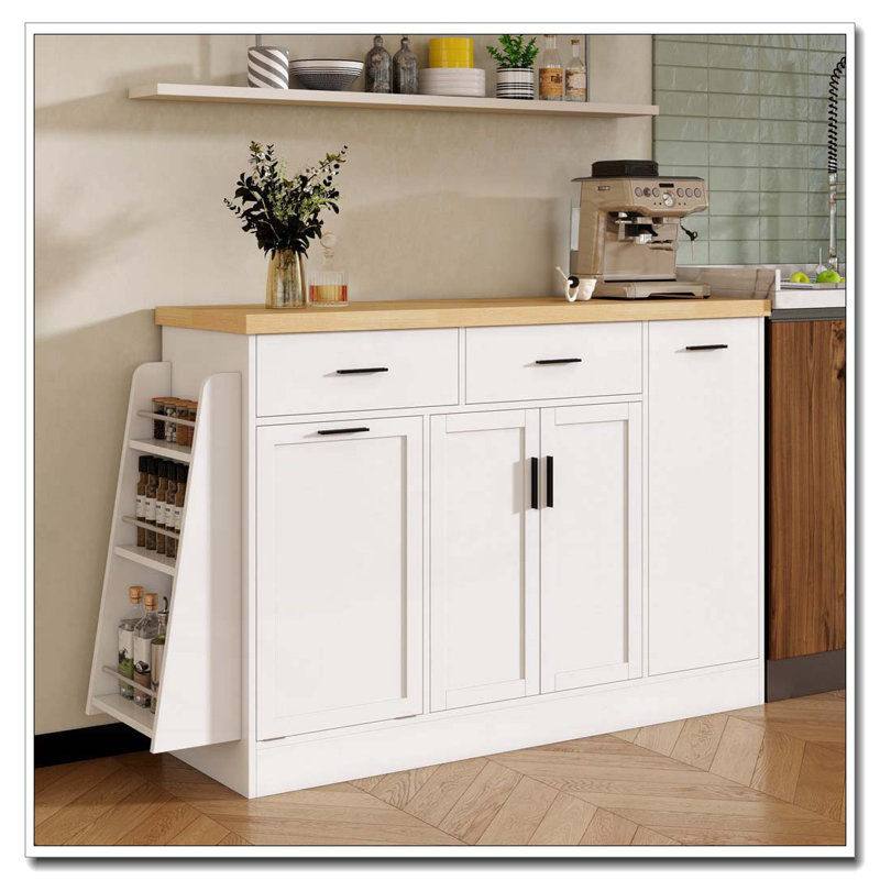 Multi-Functional Storage Sideboard,Kitchen Island Table, White