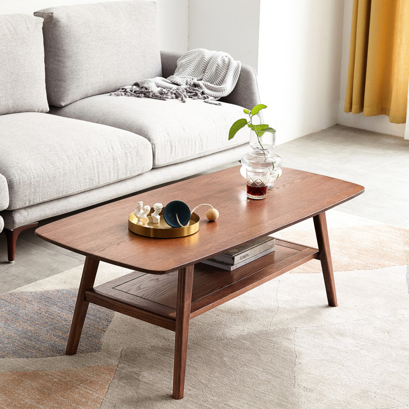 Table basse en bois massif pour la maison - Bureau en chêne avec rangement, rectangulaire, facile à assembler, assemblage 100% rectangulaire de ton brun, espace de vie