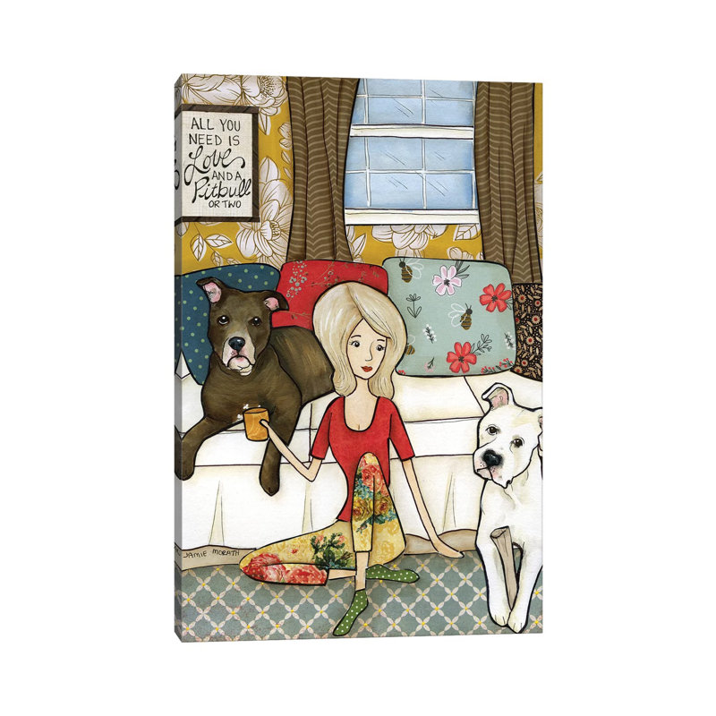 «Love and a Pitbull» par Jamie Morath - impression sur toile tendue, H 18 po x l 12 po x 1,5 po
