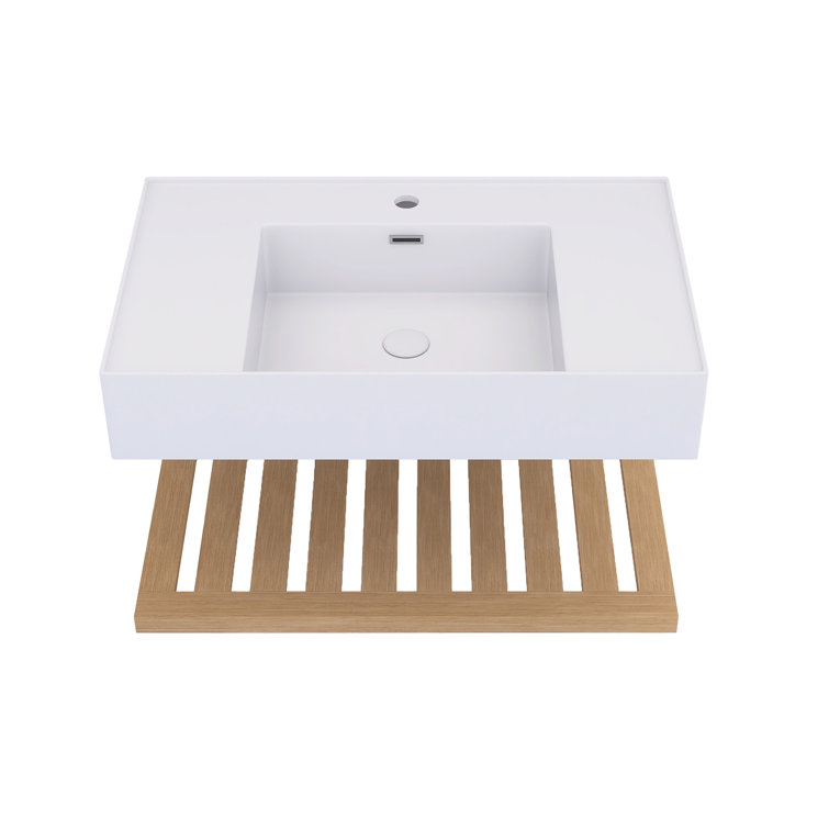 29.53 In. W X 18.11 In. D X 8.15 In. H Single Sink Wall-Mounted Bath Vanity In Natural Wood With White Acrylic