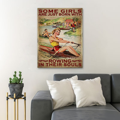 «Rowing Girls - Some Girls Are Just Born With Rowing», toile tendue avec châssis - Sport Illustration Decor, décoration de salon brun