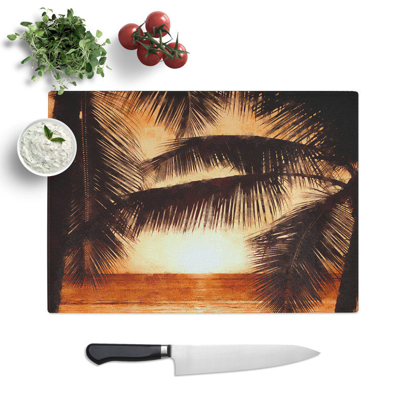 Tempered Glass Palm Tree Sunset Chopping Board, 20 cm x 28.5 cm