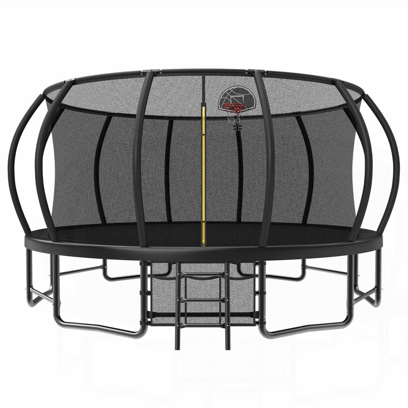 Trampoline d'extérieur 16 pi pour enfants et adultes, trampolines citrouilles avec poteaux courbés, enduit antirouille robuste homologué ASTM