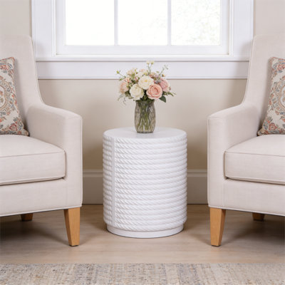 17'' H Modern Round Woven Texture Side Table for Living Room, Bedroom, White