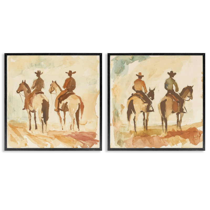 «Western Watercolor Cowboy Pairs», ensemble de 2 giclées encadrées par Petal Prints Design, H 12 po x l 12 po