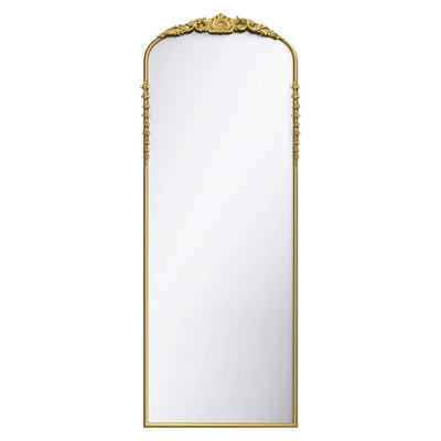 Miroir de plancher arqué antique orné pleine longueur / autoportant, 22 x 65 pouces, noir rétro