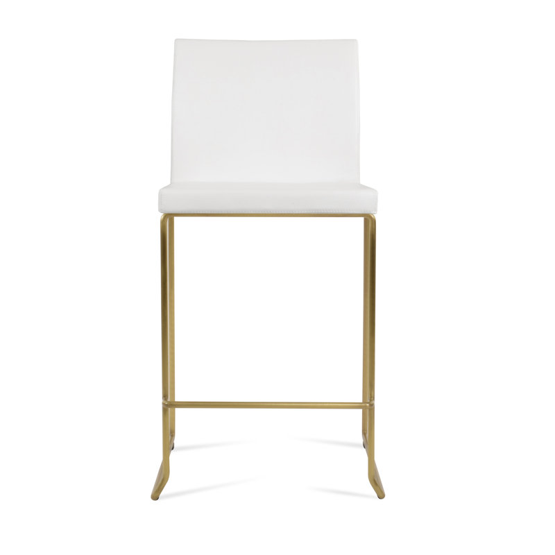 Tabouret de bar et de comptoir empilable Aria, Laiton, Tabouret de comptoir (siège d'une hauteur de 24 p, Blanc