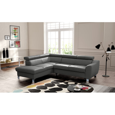Aribel Faux Leather Corner Sofa with Sleeping Function and Storage Box with Adjustable Headrests 