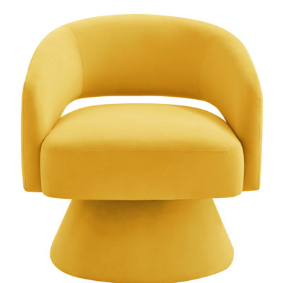 360 Degree Swivel Accent Chair In Yellow, Velvet Upholstered Armchair For Office, Modern Design With Comfy Seat Yellow Armchair, Living Room Rotation And Stable Structure