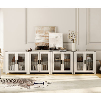 Ensemble de 2 armoires buffet avec tablette réglable, armoires de rangement décoratives en bois, blanc antique