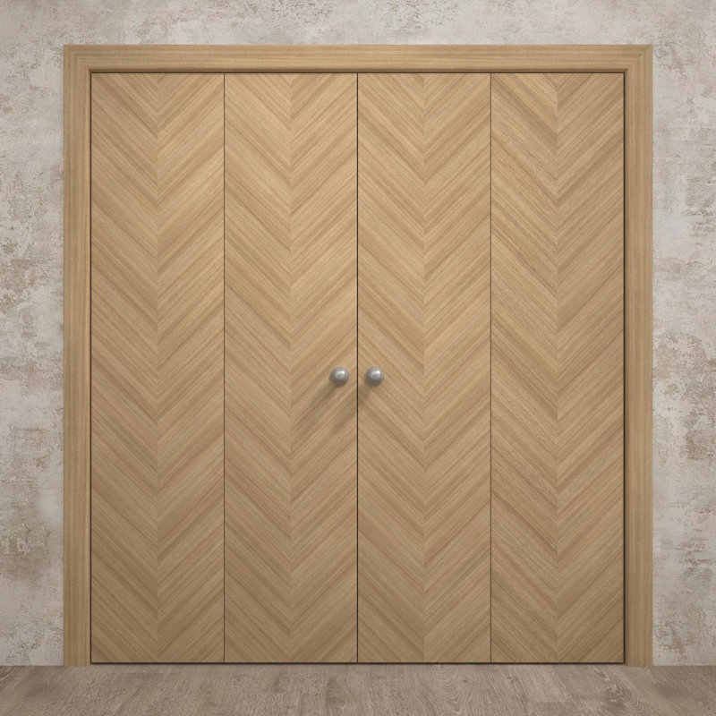 Portes coulissantes doubles pliantes pour placard 72 x 80 pouces Ego 5005 Chêne naturel, rails robustes, moulures, garnitures, quincaillerie, bois massif, portes de placard de chambre