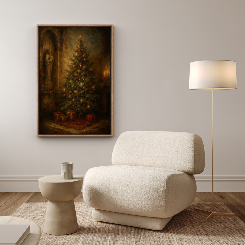 Arbre de Noël d'inspiration antique, décoration murale encadrée avec impression de cadeaux, H 24 po x l 16 po, Naturel