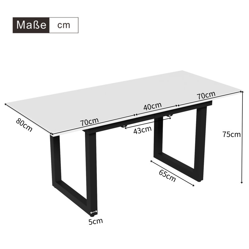 Darence Extendable Metal Base Dining Table, White