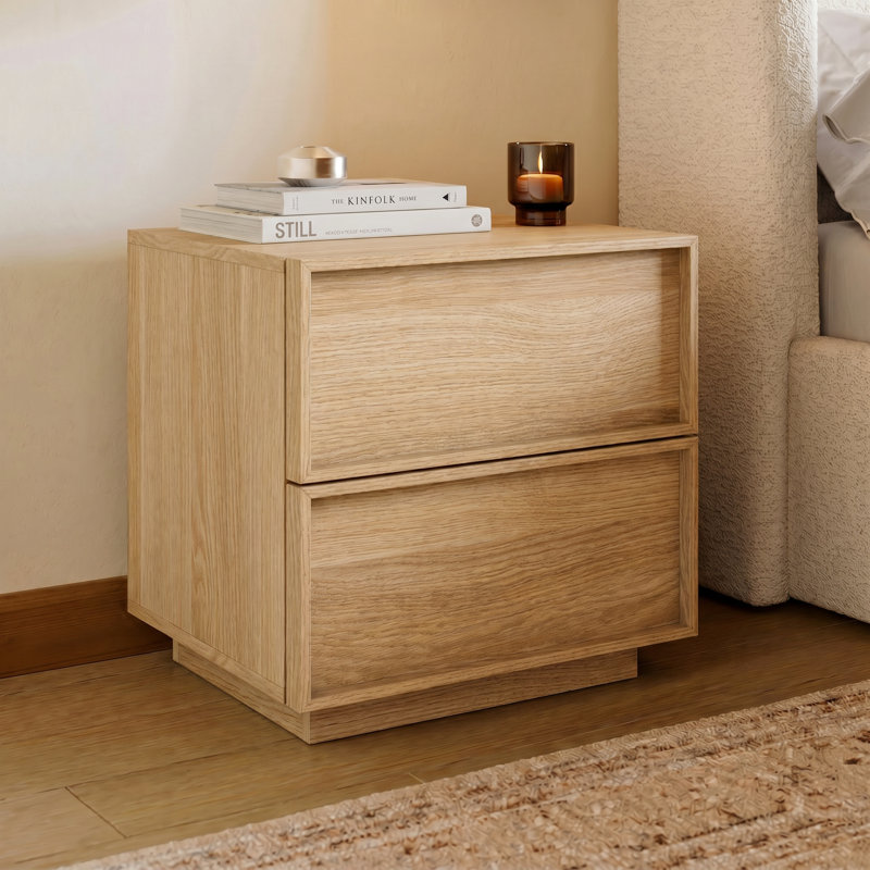 Table de chevet en bois 18,9 po avec 2 tiroirs, Chêne